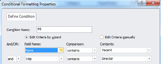 Conditional Formatting Properties Dialog Box