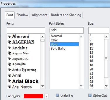 Font Properties Dialog Box