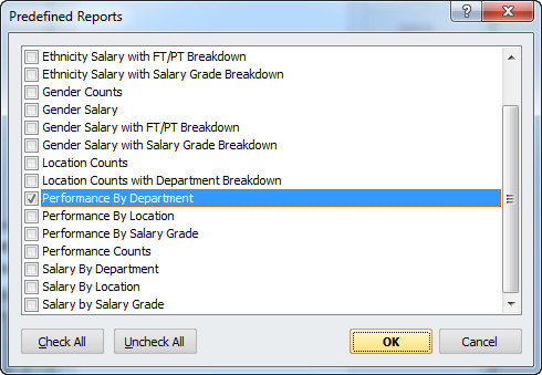 Predefined Reports Dialog Box