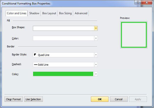 Conditional Formatting Box Properties