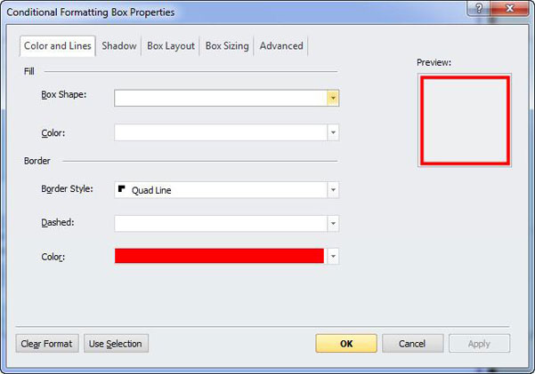 High Span of Control Conditional Formatting Box Properties